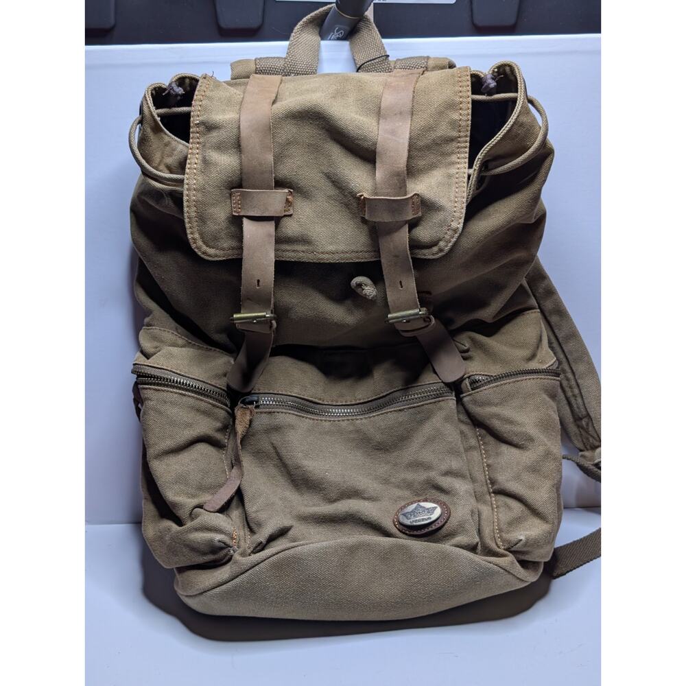 CLELO Canvas Backpack Brown Hiking Laptop Rucksack Leather Strap Bag